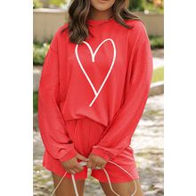 Gold Flame Heart Shape Graphic Corded Pullover and Shorts Outfit