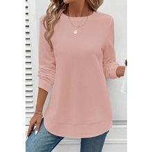 Gossamer Pink Rounded Hem Waffle Long Sleeve Top