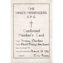 Southwell Kings Messengers Christian 1934 Membership Card