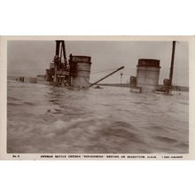 German Military Battle Ship Hindenburg Sinking WW1 RPC Postcard