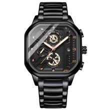 BINBOND B6577 30M Waterproof Luminous Square Quartz Watch, Black Leather-Rose Go