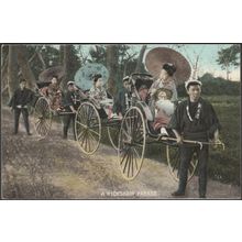 A Rickshaw Parade in Japan, c.1905 - Landeker & Brown Postcard