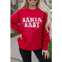 Red SANTA BABY Embroidered Crewneck Christmas Sweatshirt