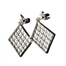 Sterling Silver Criss-Cross Rope Weave Diamond Shape Dangle Earrings