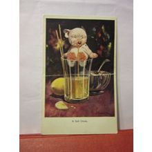 A SOFT DRINK, BONZO THE DOG, G. Studdy, used antique postcard, 1924 pm HUMOUR =