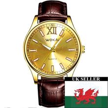 Gents Classic Gold Face Stainless Steel Back Brown Leather Strap Watch
