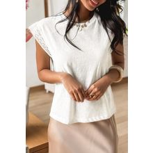 White Lace Patchwork Cap Sleeve Round Neck T Shirt