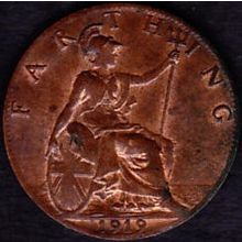 1919 Great Britain 1 Farthing Coin