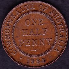 1934 Australia 1 Half Penny coin