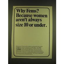 1966 Fems Feminine Napkins Ad - Why Fems? Because women aren't always size 10