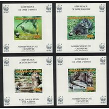 Ivory Coast WWF Speckle-throated Otter 4 MSs Imperf ERROR 2005 MNH