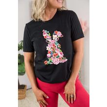 Black Floral Rabbit Graphic Easter Fashion Tee