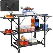 Camping Kitchen Table, One-piece Folding Portable Cook Station with A Carryi...