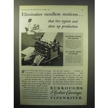 1933 Burroughs Electric Carriage Typewriter Ad - Eliminates Needless Motions