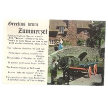 GREETINGS FROM ZUMMERZET, ALLERFORD, SOMERSET used vintage postcard 1975 horse #