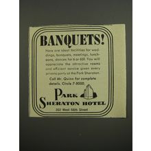 1953 Park Sheraton Hotel Advertisement - Banquets
