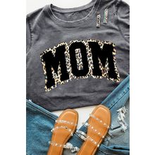 Gray Leopard MOM Graphic Crewneck Mothers Day T Shirt