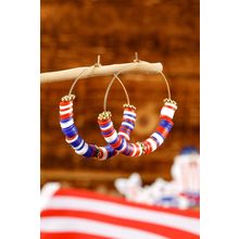 Dark Blue American Flag Inspired Beaded Large Hoop Earrings