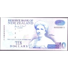 1993 New Zealand Banknote 10 Dollars Brash Type III AA First prefix Green Bk