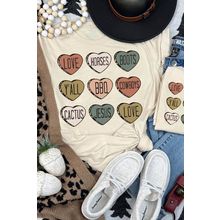 Khaki Heart Shaped Letters Print Crewneck Graphic Tee