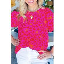 Rose Leopard Printed Puff Sleeve Top