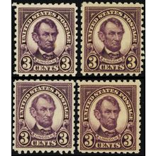 584, Mint FVF LH 3¢ FOUR Lincoln Stamps CV $110 * Stuart Katz
