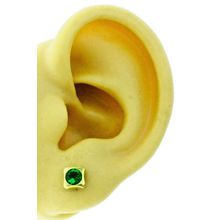 New Real14K Yellow Gold Green Square Shape Screw Back 6 mm Stud Earrings