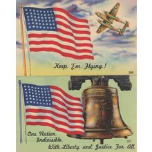 Keep Em Flying Liberty Bell 2x USA Military Linen Old WW2 Postcard s