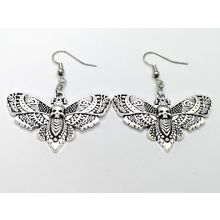 Grunge Butterfly Dangle Luna/Death/Skull Moth Earrings Silver Plated Hooks