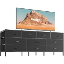 Huuger 63 Inch Dresser for Bedroom, Long Dresser with 10 Fabric Drawers, TV Stan