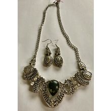18" Bib Resin Choker Necklace with Earrings; rhinestone accents 5160