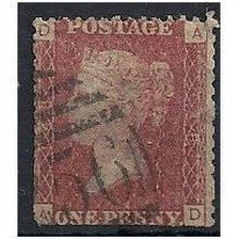 1858 SG43 1d Red Plate 148 Good Used Check Letters "AD".