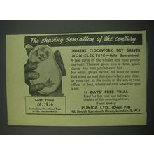 1957 Punica Thorens Dry Shaver Ad - The shaving sensation of the century