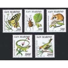 San Marino Bird Butterfly Lizard Mouse Flora 5v 1990 MNH SG#1386-1390