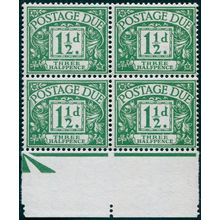 Great Britain 1956 1½d green Postage Due SGD48 MNH block x4