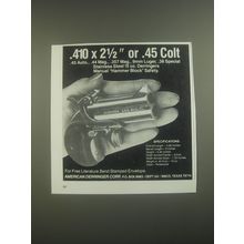 1985 American Derringer Gun Advertisement - .410 x 2 1/2" or .45 Colt