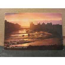 sunset at CAERNARFON CASTLE, WALES used vintage postcard by J. Salmon 1977 pm