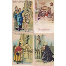 Mannekin Pis Belgium Nun Old Lady Tour Guide 4x Comic Old Postcard s