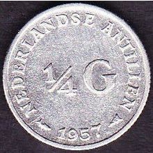 1957 Netherlands Antilles 1 Quarter Gulden Silver Coin
