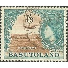 Basutoland QEII 1954 1/- 3d Brown & Turquoise Green Used SG 50 stamp aeroplane