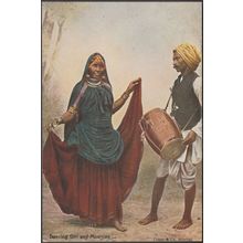 A Dancing Girl and Musician, Bombay, c.1905 - Clifton & Co Postcard