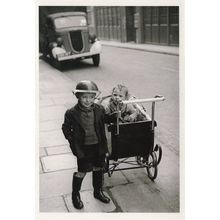 Child Pram WW2 London Wearing Military Helmet Award Photo Postcard