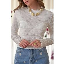 White Knit Jacquard Slim Fit Top