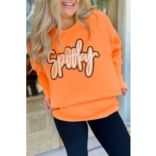 Grapefruit Orange Spooky Graphic Halloween Crew Neck Holiday Sweatshirt