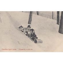 Canadian Sports Sport Series Tobogganing On Slopes Jolly Ride Postcard