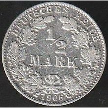 1906 D Germany 1 Half Mark Silver Coin