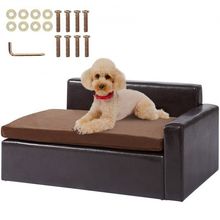 Pet Sofa, Dog Couch for Medium-Sized Dogs and Cats, Soft Leather Dog Sofa Be...