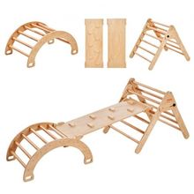 Pikler Triangle Set, 5 in 1 Toddler Climbing Toys Indoor Playground, Ramp, a...