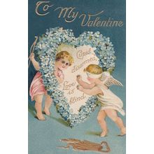Cupid Blind Beautiful Raised Heart Old Valentines Day Postcard
