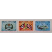 Lot of 3 new stamps of Barbuda of royal jubilee theme of 1977.